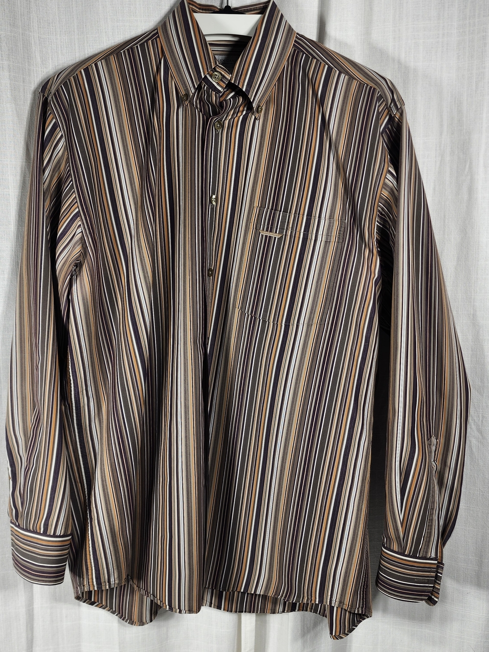 Men's Striped Long-Sleeve Button-Down Shirt - Brown/Beige